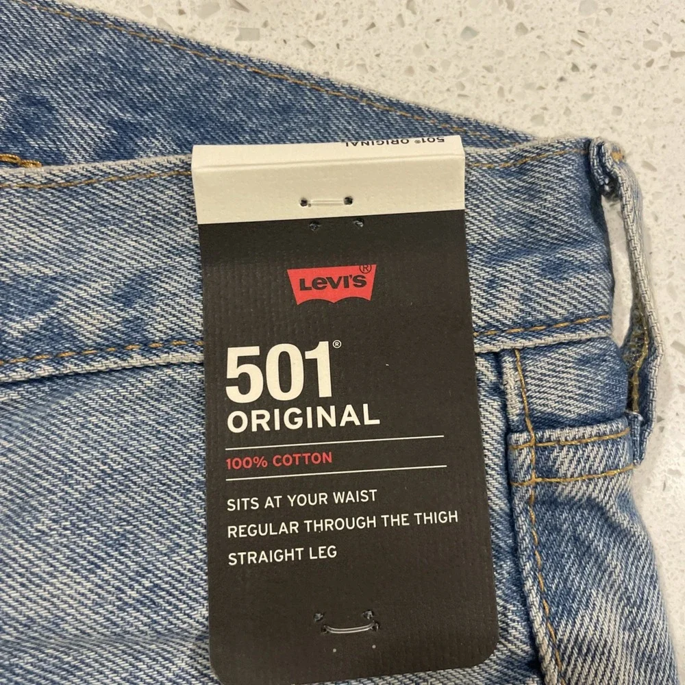 NWT LEVI'S PREMIUM 501 Good For You DESTRUCTED LIGHT BLUE DENIM JEANS Size 32x30
